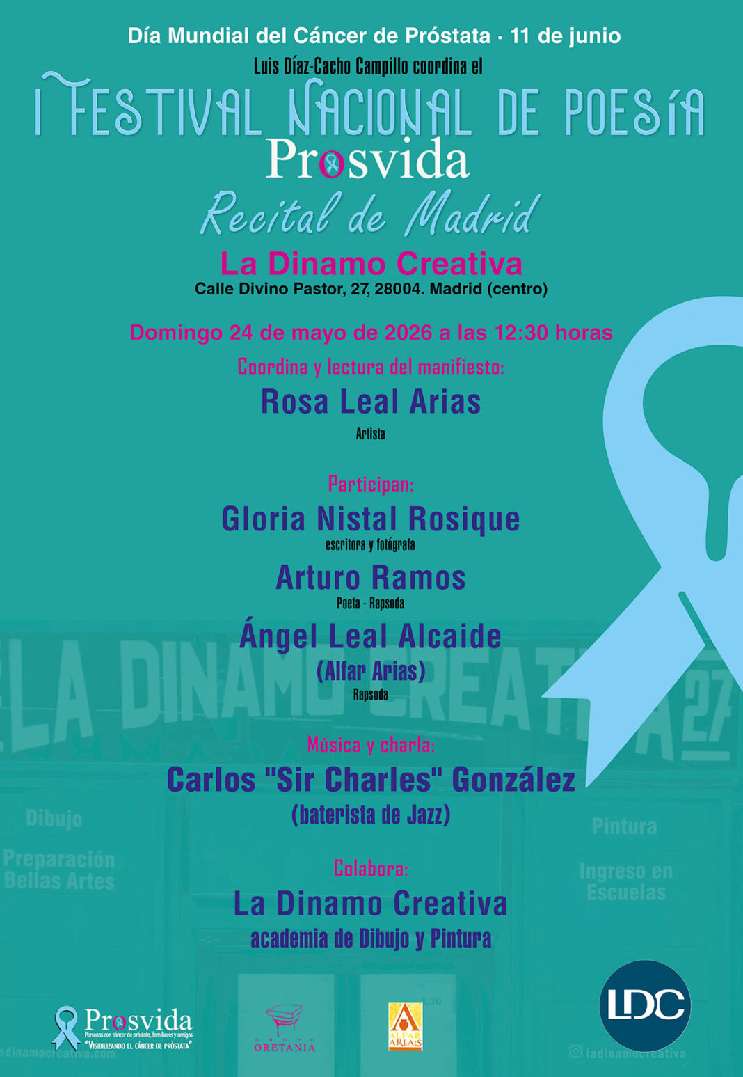Cartel del recital en Madrid del I Festival Nacional de Poesía PROSVIDA, contra el cáncer de próstata 2
