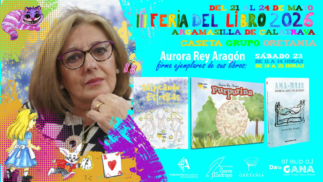 cartel de la firma de Aurora Rey Aragón en la III Feria del Libro de Argamasilla de Calatrava