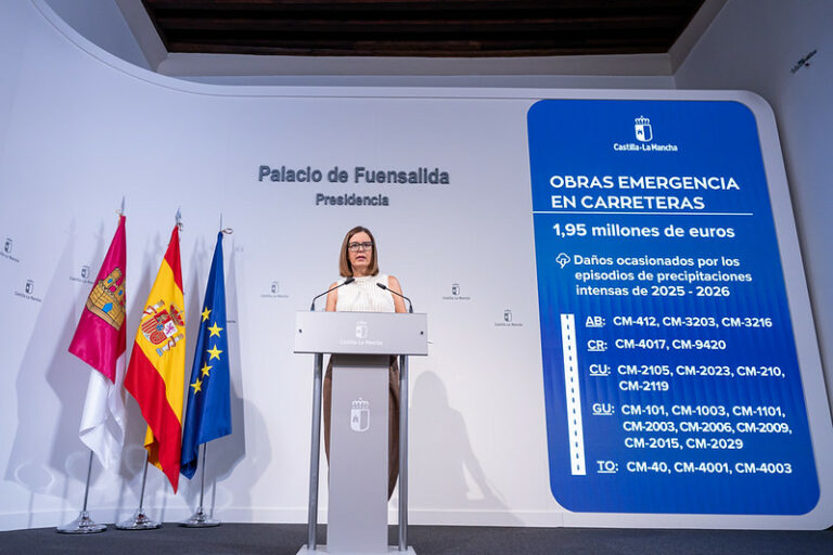 El Gobierno de Castilla-La Mancha destina 1,9 millones de euros al arreglo de carreteras dañadas por precipitaciones intensas y danas