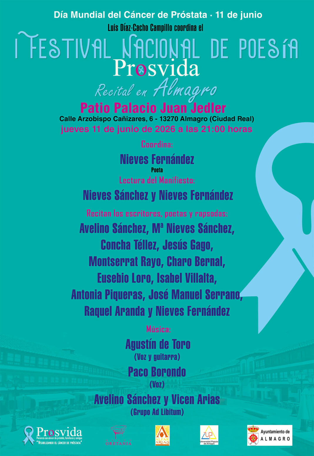 Cartel del recital en Almagro del I Festival Nacional de Poesía PROSVIDA para visibilizar el Cáncer de Próstata