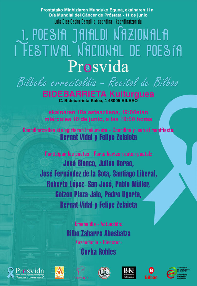 Los grandes nombres de la poesía vasca se alían en Bilbao con PROSVIDA para luchar contra el cáncer de próstata