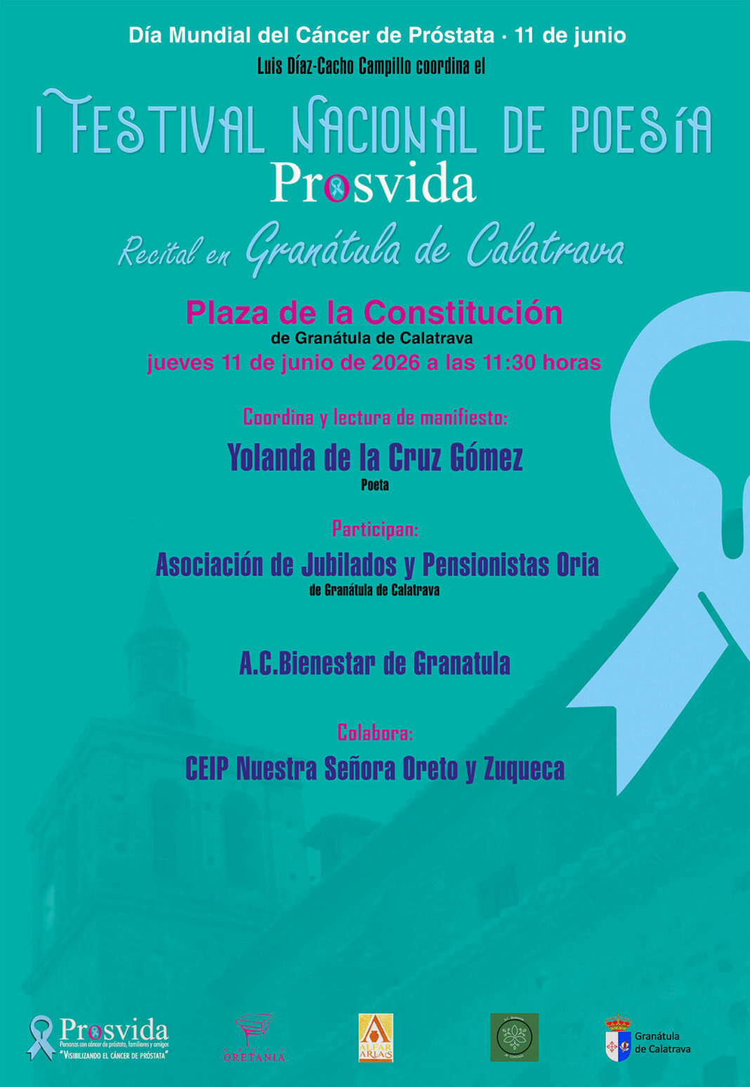Cartel del recital en Granátula de Calatrava del I Festival Nacional de Poesía PROSVIDA para visibilizar el Cáncer de Próstata
