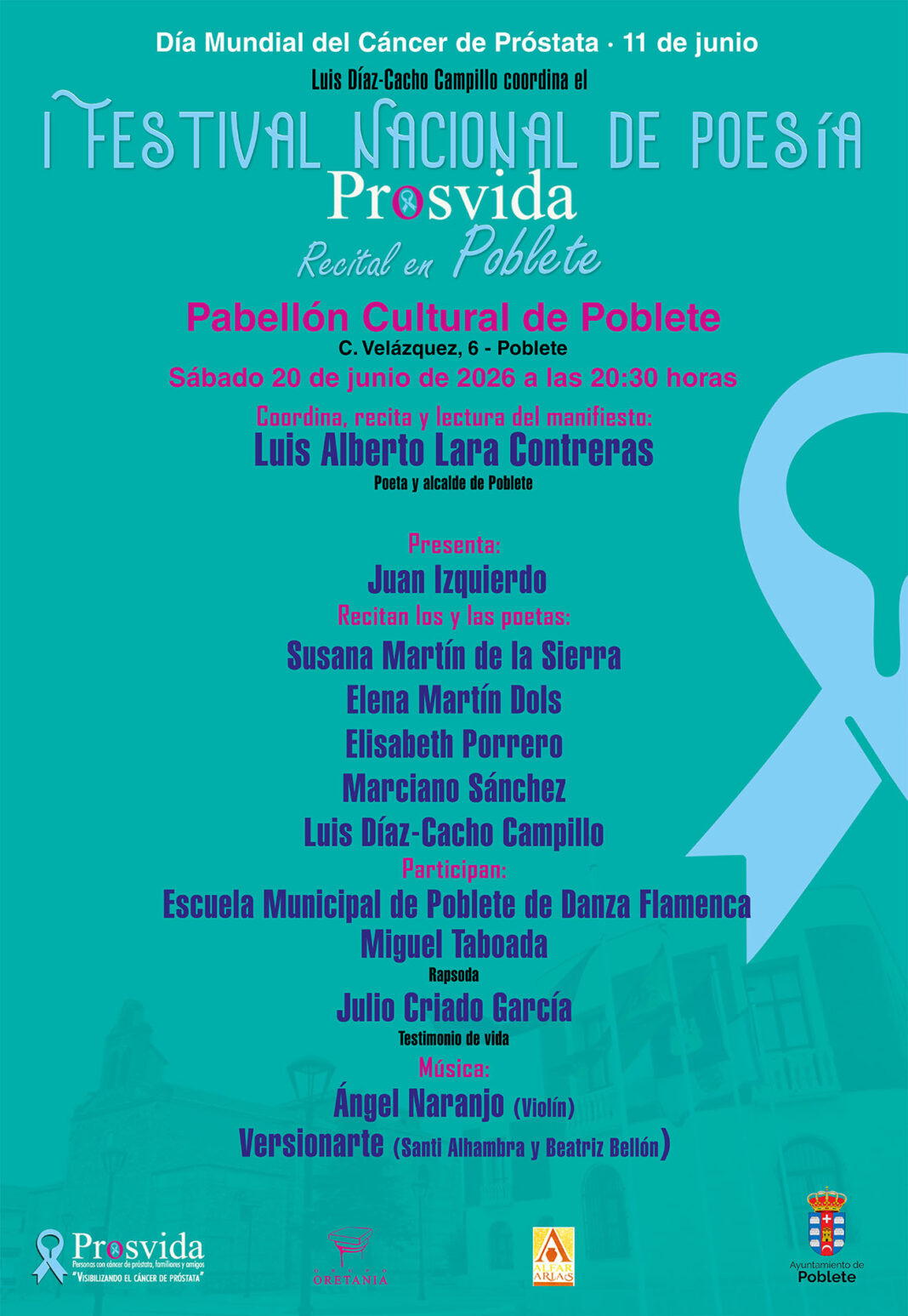 Cartel del recital en Poblete del I Festival Nacional de Poesía PROSVIDA para visibilizar el Cáncer de Próstata