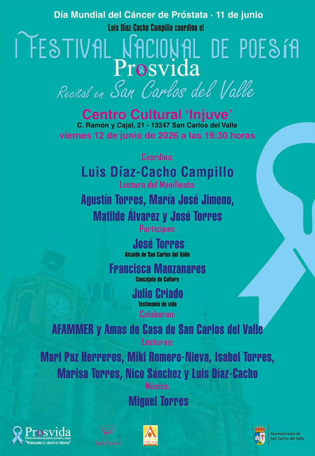Cartel del recital en San Carlos del Valle del I Festival Nacional de Poesía PROSVIDA para visibilizar el Cáncer de Próstata
