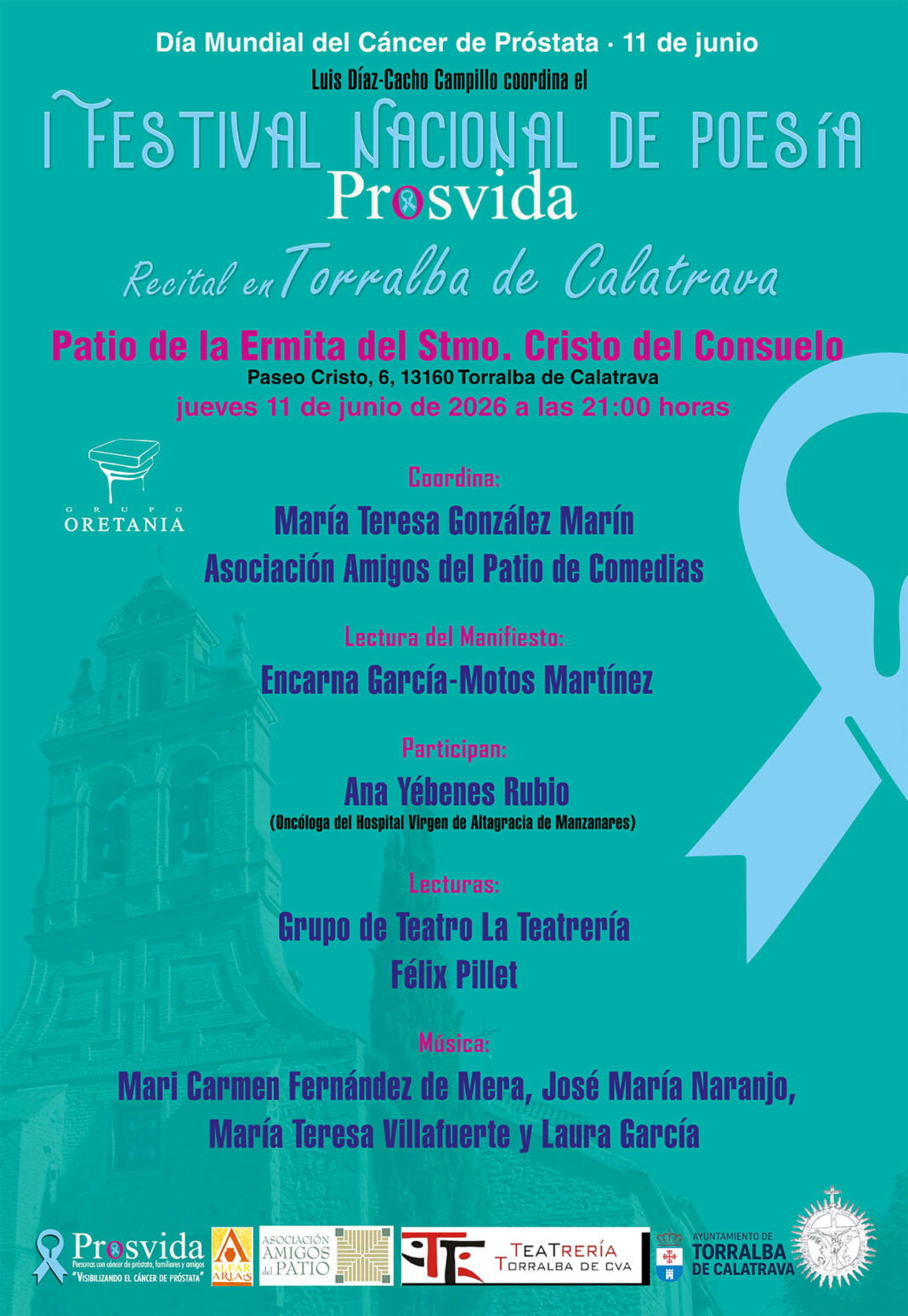 Cartel del recital en Torralba de Calatrava del I Festival Nacional de Poesía PROSVIDA para visibilizar el Cáncer de Próstata
