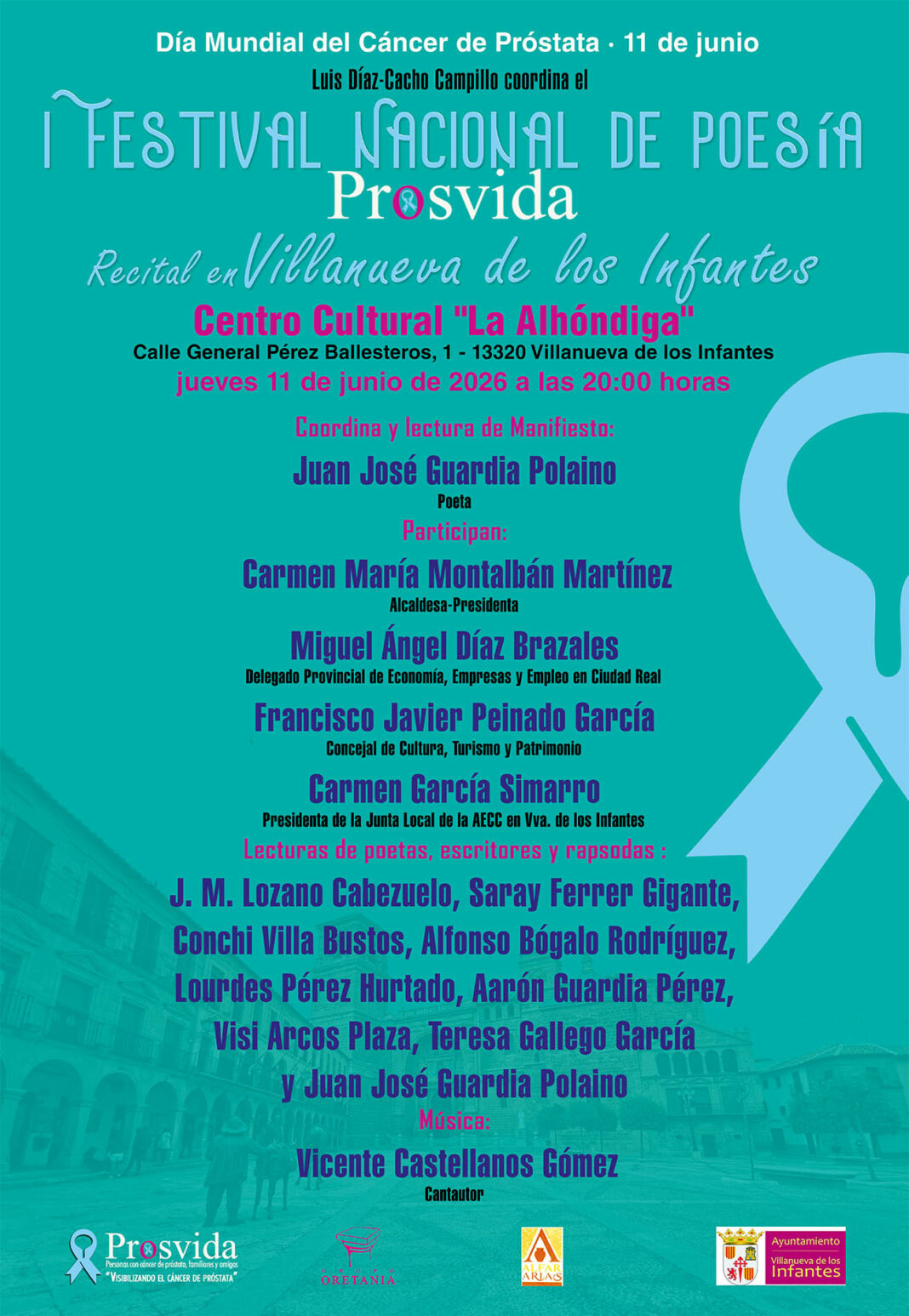 Cartel del recital en Villanueva de los Infantes del I Festival Nacional de Poesía PROSVIDA para visibilizar el Cáncer de Próstata