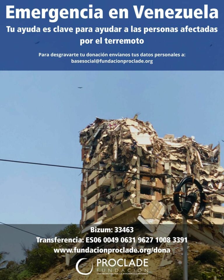 Fundación Proclade y Misioneros Claretianos lanzan una campaña de ayuda a las personas afectadas por el terremoto en Venezuela