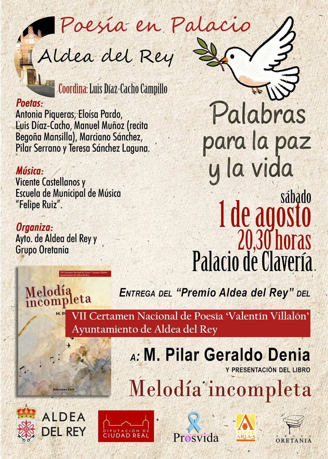 Cartel de 'Poesía en Palacio' en el Palacio de Clavería de Aldea del Rey