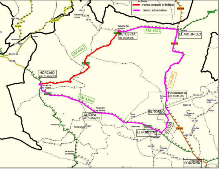 La carretera CM-4017 de Retuerta del Bullaque a Horcajo de los Montes permanecerá cerrada hasta el 24 de julio para acometer obras de mejora