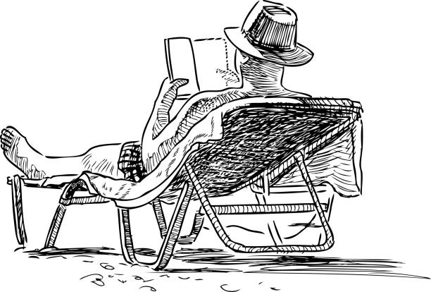 Vector drawing of a man sunbathing on the seashore.