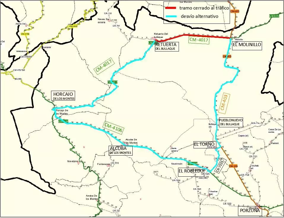 Itinerario alternativo corte carretera