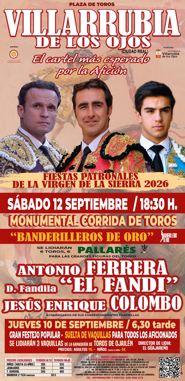 Villarrubia de los Ojos. Cartel taurino Fiestas 2026