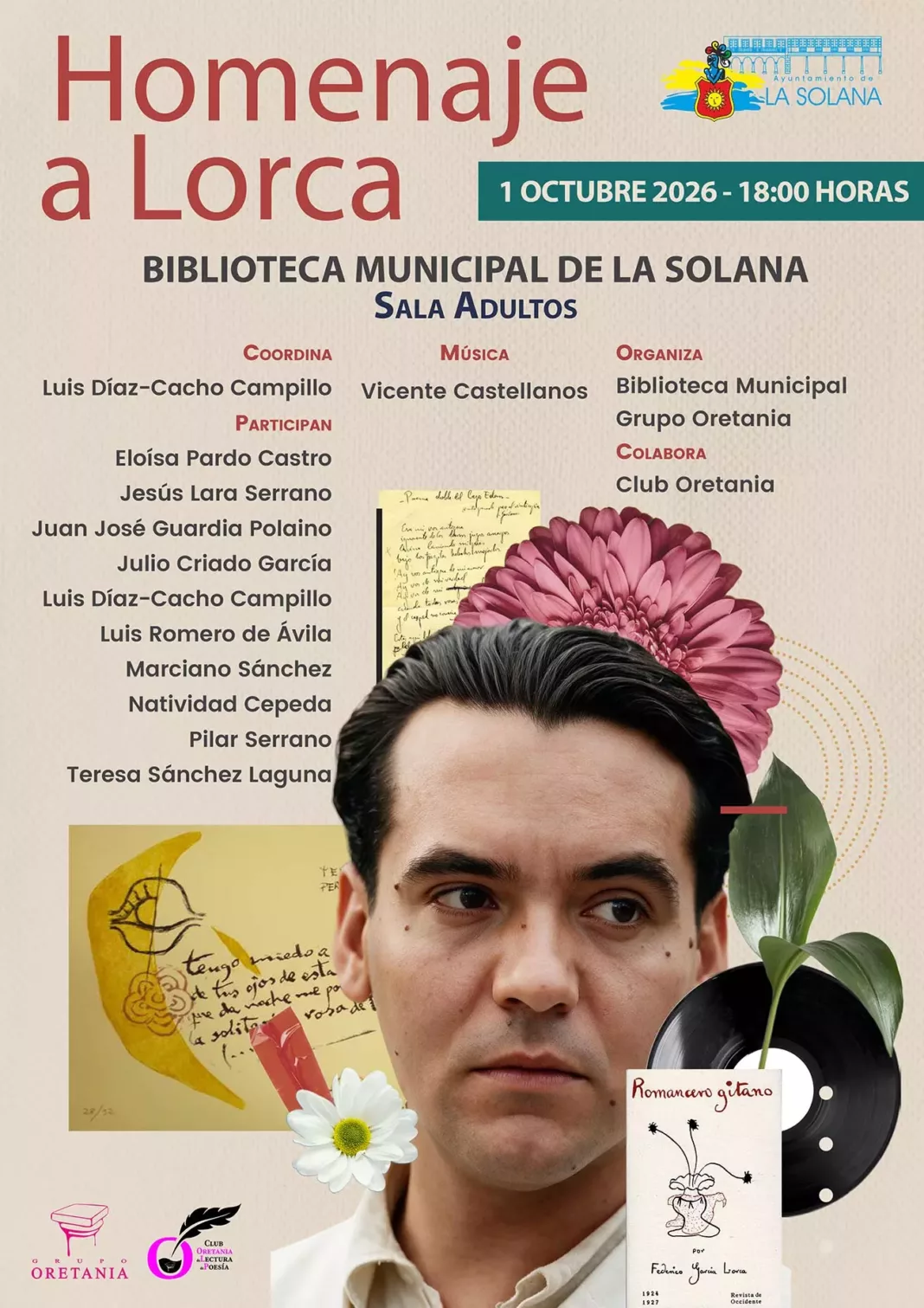 Cartel de la celebración del «Homenaje a Lorca» en la Biblioteca Municipal de La Solana